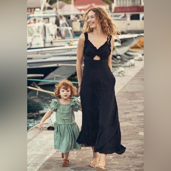 NWT Doen Amoretta Ruffle Cut Out Maxi Dress in Black XXS read description - Picture 2 of 9